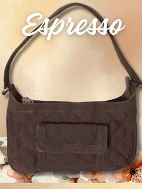 Vera Bradley Brown Microfiber Shoulder Bag Quilted Zip Top Everyday Tote Neutral